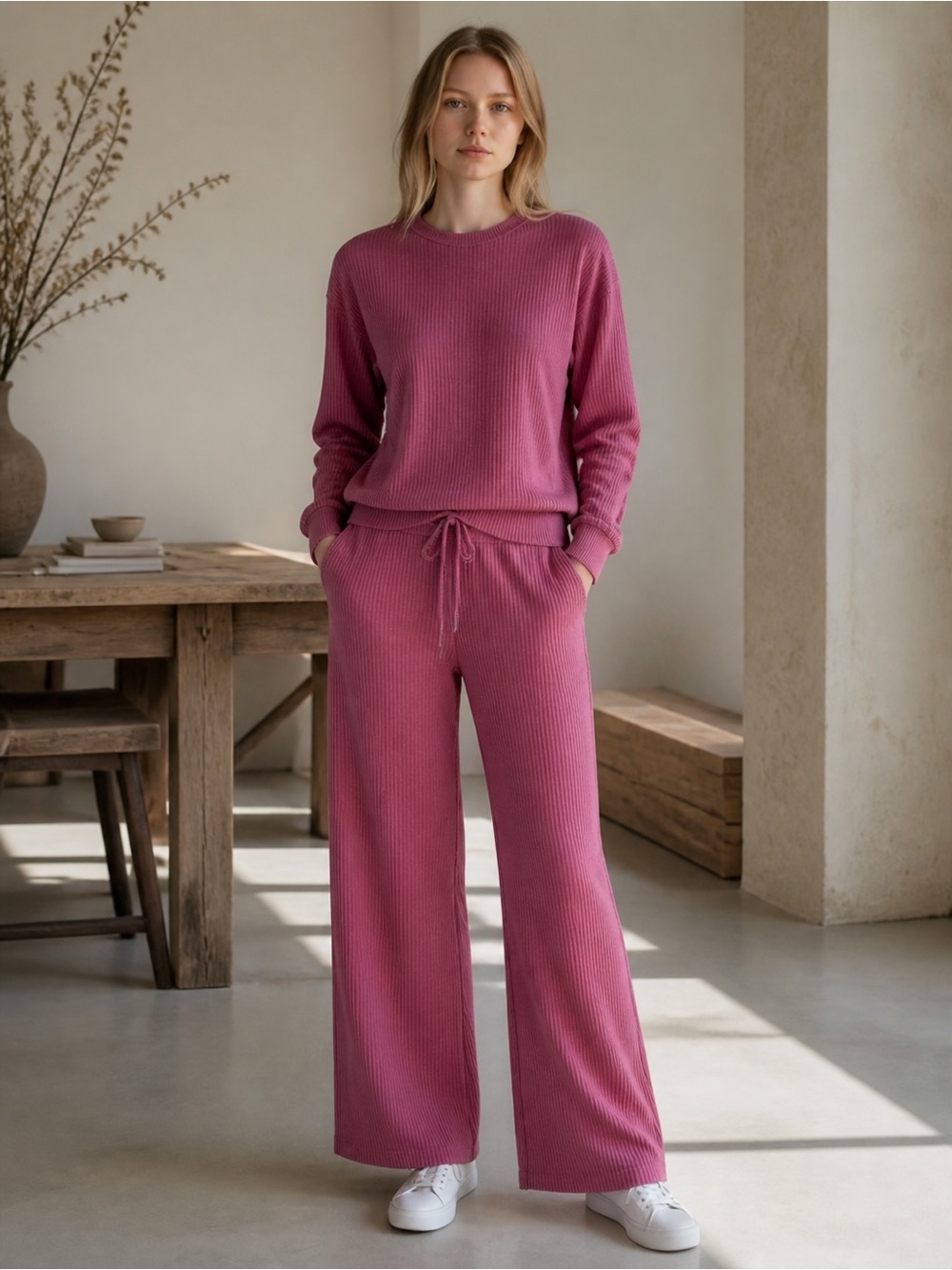 Honeydew Intimates Ribbed Lounge Set NWOT | Large Hot Pink 2‑Piece Soft Knit
